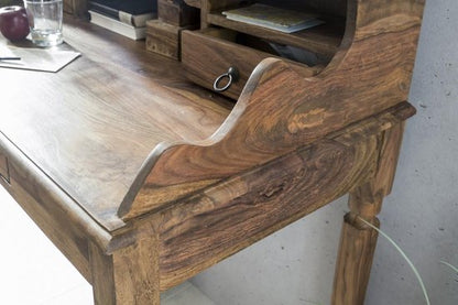 bureau KADA massief hout Sheesham | Secretaresse 115 x 100 x 60 cm met 3 laden | Console tafel in landelijke stijl