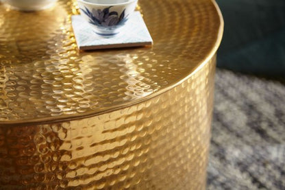 salontafel RAHI 61 x 40,5 x 61 cm Aluminium gouden bijzettafel Oosterse ronde | Plat gehamerd koffietafeltje metaal Design Salontafel Modern | Salontafel Indian Stubentisch Klein