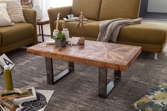 modern coffee table mango solid wood 105x40x55 cm table in industrial design | Coffee table with wood and metal | Rustic coffee table
