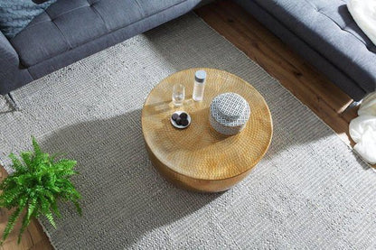 salontafel KARAM 75x31x75 cm aluminium gouden bijzettafel oosterse rond | Plat gehamerd koffietafeltje metaal Design salontafel modern | Tafel klein Indiaas stub tafel klein