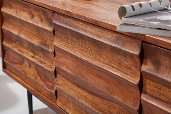 HiFi Lowboard WL5.636 Sheesham massief houten landhuis TV-dressoir 147x50x38cm | TV-meubel Onderkast met 3 deuren | Opbergvak voor tv-tafel | TV-meubel voor tv