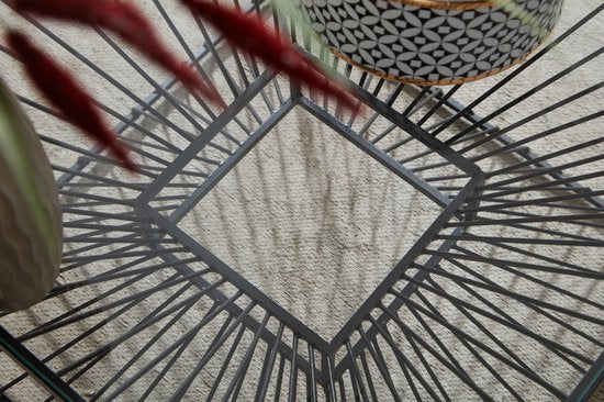 Koffietafel Glas en Metaal 55x55x36 cm Salontafel Zwart | Tafel Woonkamer Vierkant | Woonkamertafel Modern | Kleine Bijzettafel