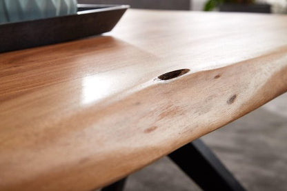 coffee table 115x37x64 cm solid acacia wood / metal tree edge | Designer square coffee table | Industrial brown living room table | Coffee table, wood, rectangular