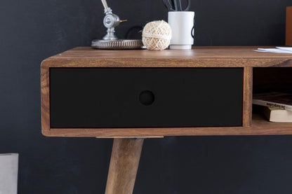 bureau REPA zwart 120 x 60 x 75 cm massief houten laptop tafel Sheesham Nature | Landelijke stijl bureau met 2 laden | Kantoor tafel Pc-tafel