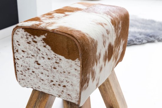 Turn Bock kruk geitenleer Brown / White 40 x 30 x 47 cm | Draai kruk kruk leer kruk | Extra kruk leren poef
