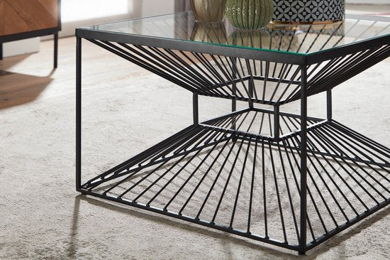 Koffietafel Glas en Metaal 55x55x36 cm Salontafel Zwart | Tafel Woonkamer Vierkant | Woonkamertafel Modern | Kleine Bijzettafel