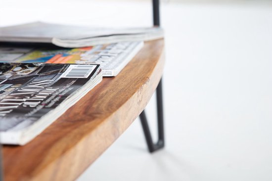 Salontafel 90x50x40 cm Sheesham massief hout/metaal Banktafel Rechthoekig | Design woonkamertafel salontafel met opbergruimte | Houten tafel woonkamer industrieel vierrond