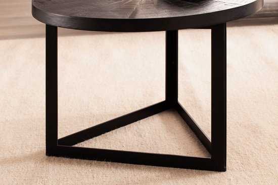 Salontafel 58x58x40 cm Mango Massief Hout / Metaal Zwart Salontafel Rond | Design woonkamertafel Industrieel | Salontafel woonkamer massief met houtpatroon