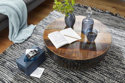 salontafel NISHA 70x33x70 cm hout / metaal salontafel van industriÃ«le installaties | Salontafel met draadmand | Salontafel met metalen frame | Clubtafel Lounge-tafel | Ontwerp Stubentisch rond