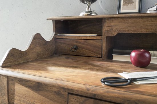 bureau KADA massief hout Sheesham | Secretaresse 115 x 100 x 60 cm met 3 laden | Console tafel in landelijke stijl