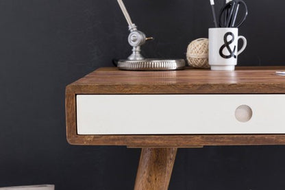 bureau REPA wit 120 x 60 x 75 cm massief houten laptop tafel Sheesham Nature | Landelijke stijl werktafel met 1 lade | Kantoor tafel Pc-tafel