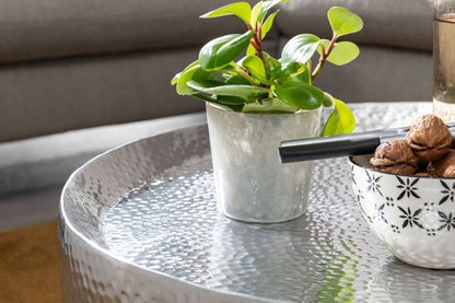 coffee table aluminum silver 60x60x35 cm coffee table hammered | Design coffee table round aluminum oriental | Round metal coffee table small