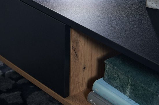 Coffee Table Massif MDF Oak Decor / Black 110x60x38 cm Coffee Table | Living Room Table Rectangular with Storage Space | Industrial Living Room Table with Drawers | Large Side Table