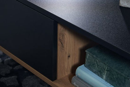 Coffee Table Massif MDF Oak Decor / Black 110x60x38 cm Coffee Table | Living Room Table Rectangular with Storage Space | Industrial Living Room Table with Drawers | Large Side Table