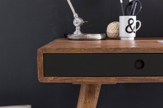 bureau REPA zwart 120 x 60 x 75 cm massief houten laptop tafel Sheesham Nature | Landelijke stijl werktafel met 1 lade | Kantoor tafel Pc-tafel