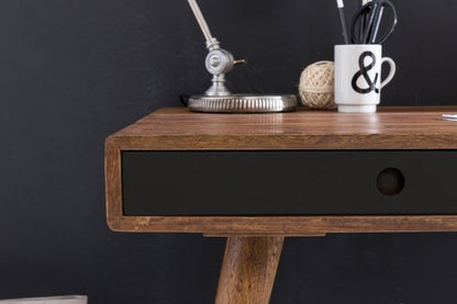 bureau REPA zwart 120 x 60 x 75 cm massief houten laptop tafel Sheesham Nature | Landelijke stijl werktafel met 1 lade | Kantoor tafel Pc-tafel