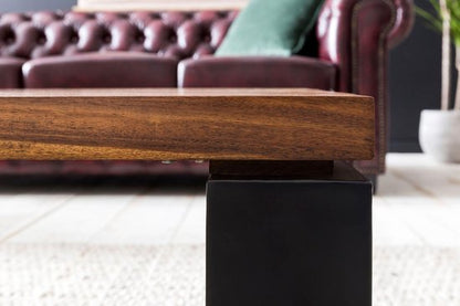 Salontafel WL5.650 Sheesham Massief houten salontafel 115x35x60 cm met metalen frame | Salontafel rechthoekig massief hout bruin | Houten tafel modern | Woonkamer met tafel