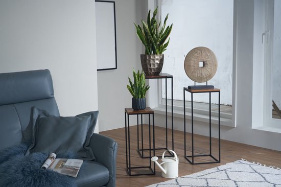 Sky Style - Sheesham massief houten bloementafel set van 3 nesttafel kolomtafel decoratieve kolom