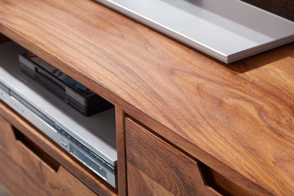 HiFi lowboard AMANA Sheesham massief houten landelijke TV-dressoir 135x51x45cm | TV-kast Onderkast met lade en 2 deuren | Opbergvak voor tv-tafel | TV-meubel voor tv