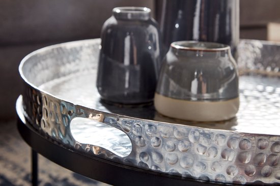 Sky Style- salontafel set van 2 metalen dienblad tafel zilveren salontafel rond