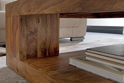 salontafel massief hout Sheesham 90cm Ontwerp salontafel donkerbruine landelijke stijl tafel