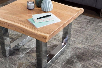 Salontafel ASURA 58 x 40 x 60 cm Acacia massief houten metalen frame Bruin | Boomstam woonkamer tafel massief hout klein | Boomrand met zitbank Landhuis met houten tafel | Tafel Woonkamer Stubentisch