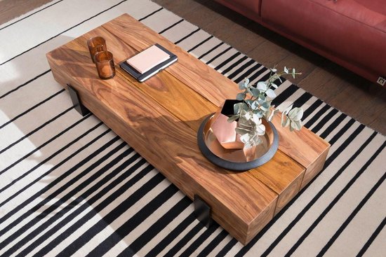 salontafel SORON 115x22x44 cm Massief houten / metalen salontafel Sheesham | Design Salontafel Modern | Stubentisch bruin / zwart | Design salontafel massief | Tafel woonkamer rechthoekig