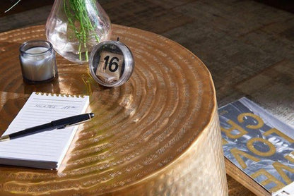 salontafel MAHESH 60x36x60 cm aluminium bijzettafel Gold Oriental round | Plat gehamerd koffietafeltje metaal Design Salontafel Modern | Salontafel Indian Stubentisch Klein