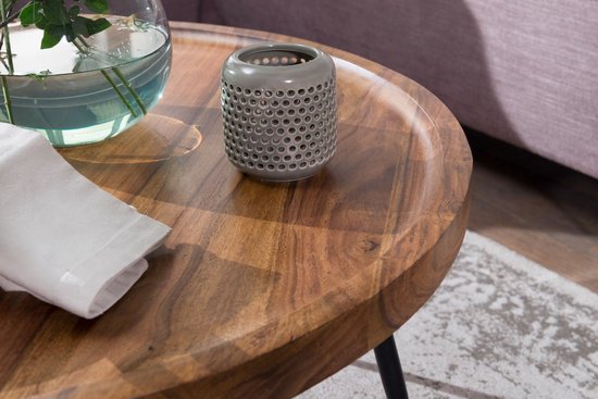 salontafel Bharu 75x39x75 cm Sheesham massief houten / metalen salontafel | Ontwerp salontafel rond | Stubentisch Retro Bruin | Ontwerper Houten Tafel Koffietafel Massief | Woonkamer met tafel