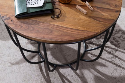 COFFEE TABLE MANORA 60x39x60 cm Sheesham solid wood / metal rattan table | Design coffee table | Coffee table Round | Living room table Industrial Brown | Wooden table coffee table solid | Living room with table