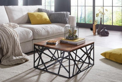 salontafel Bekal 60x35x60 cm Sheesham massief houten / metalen salontafel | Design Salontafel IndustriÃ«le stijl | Stubentisch bruin / zwart | Design salontafel massief | Vierkante tafel