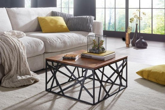 salontafel Bekal 60x35x60 cm Sheesham massief houten / metalen salontafel | Design Salontafel IndustriÃ«le stijl | Stubentisch bruin / zwart | Design salontafel massief | Vierkante tafel