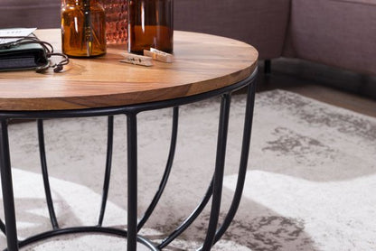 COFFEE TABLE MANORA 60x39x60 cm Sheesham solid wood / metal rattan table | Design coffee table | Coffee table Round | Living room table Industrial Brown | Wooden table coffee table solid | Living room with table