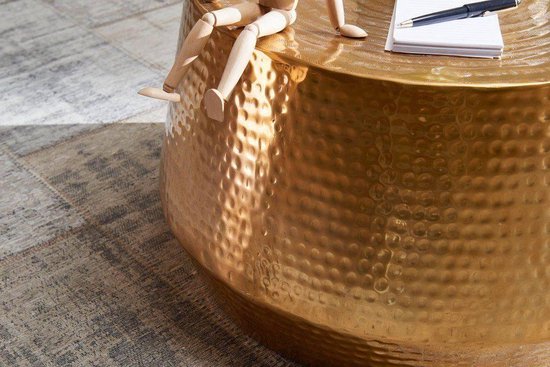 salontafel MAHESH 60x36x60 cm aluminium bijzettafel Gold Oriental round | Plat gehamerd koffietafeltje metaal Design Salontafel Modern | Salontafel Indian Stubentisch Klein