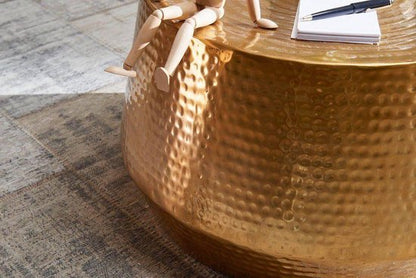 salontafel MAHESH 60x36x60 cm aluminium bijzettafel Gold Oriental round | Plat gehamerd koffietafeltje metaal Design Salontafel Modern | Salontafel Indian Stubentisch Klein