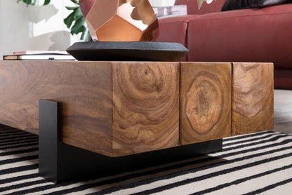 salontafel SORON 115x22x44 cm Massief houten / metalen salontafel Sheesham | Design Salontafel Modern | Stubentisch bruin / zwart | Design salontafel massief | Tafel woonkamer rechthoekig