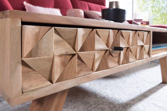 salontafel REWA 95x35x50 cm Acacia massief houten salontafel | Ontwerp salontafel met lade | Stubentisch Landhaus Braun | Ontwerper Houten Tafel Koffietafel Massief | Tafel Woonkamer Modern