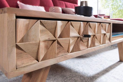 salontafel REWA 95x35x50 cm Acacia massief houten salontafel | Ontwerp salontafel met lade | Stubentisch Landhaus Braun | Ontwerper Houten Tafel Koffietafel Massief | Tafel Woonkamer Modern