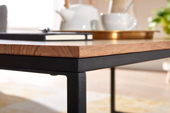 salontafel 110x60x40 cm massief houten metalen salontafel salontafel acacia | IndustriÃ«le kamertafel | Houten tafel, salontafel, massief | Tafel woonkamer