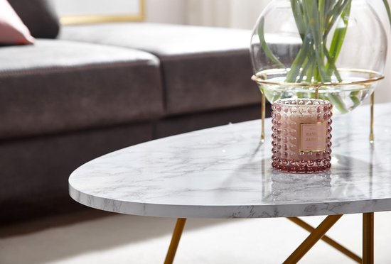 salontafel 120x40x60 cm met marmerlook wit | Salontafel met metalen frame | Salontafel ovale tafel woonkamer | Lounge tafel