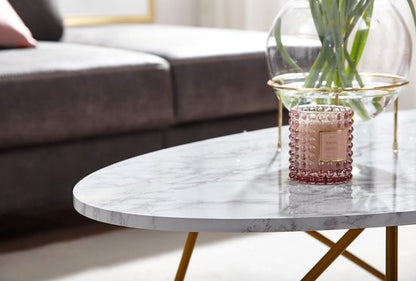 salontafel 120x40x60 cm met marmerlook wit | Salontafel met metalen frame | Salontafel ovale tafel woonkamer | Lounge tafel