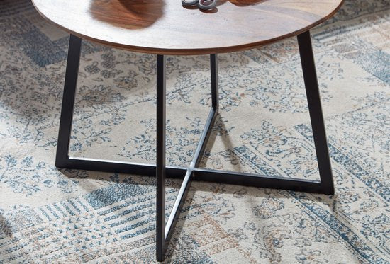 salontafel 60x60x45 cm massief sheeshamhout / metalen salontafel rond | Design salontafel salontafel massief | Kleine tafel bijzettafel woonkamer modern