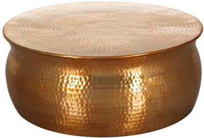 salontafel KARAM 75x31x75 cm aluminium gouden bijzettafel oosterse rond | Plat gehamerd koffietafeltje metaal Design salontafel modern | Tafel klein Indiaas stub tafel klein