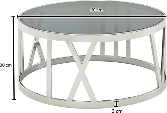 Glass and Metal Coffee Table 60x60x30 cm Silver | Round Living Room Table | Modern Living Room Table | Small Side Table