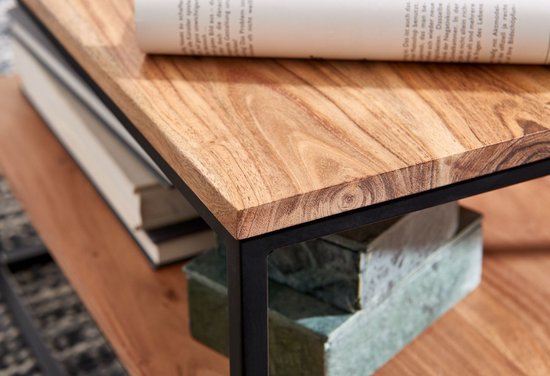 salontafel 60x60x41 cm massief houten metalen salontafel salontafel acacia | IndustriÃ«le kamertafel met opbergruimte | Vierkante houten tafel, stevige salontafel