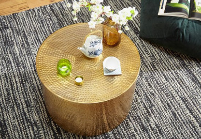 salontafel RAHI 61 x 40,5 x 61 cm Aluminium gouden bijzettafel Oosterse ronde | Plat gehamerd koffietafeltje metaal Design Salontafel Modern | Salontafel Indian Stubentisch Klein