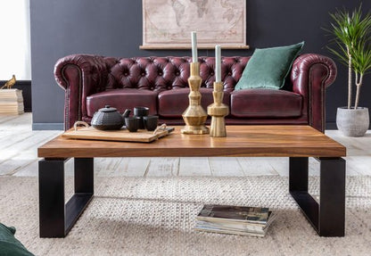 Salontafel WL5.650 Sheesham Massief houten salontafel 115x35x60 cm met metalen frame | Salontafel rechthoekig massief hout bruin | Houten tafel modern | Woonkamer met tafel