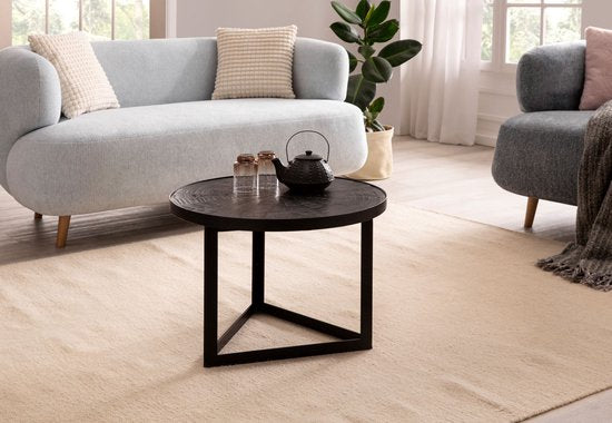 Salontafel 58x58x40 cm Mango Massief Hout / Metaal Zwart Salontafel Rond | Design woonkamertafel Industrieel | Salontafel woonkamer massief met houtpatroon