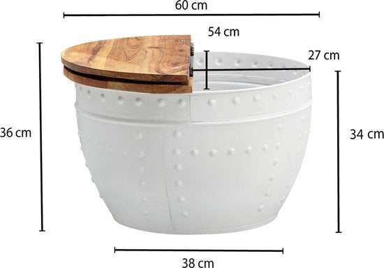 coffee table Mango 60x36x60 cm solid wood metal white industrial round | Design coffee table with storage space | Lounge table sofa table modern