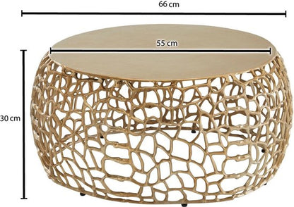 Koffietafel Aluminium 66x66x30 cm Salontafel Metaal Goud | Tafel Woonkamer Rond | Woonkamertafel Modern | Kleine Bijzettafel